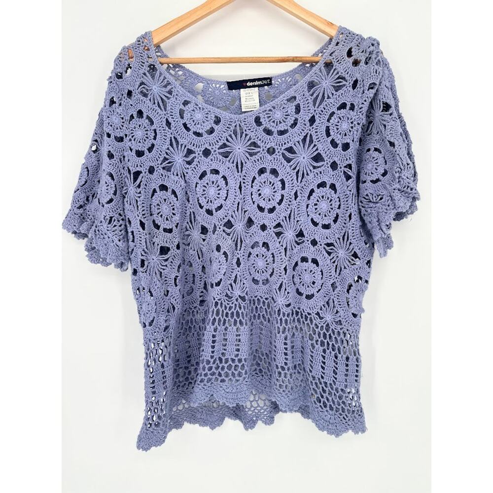 Denim 24/7 Lavender Crochet Scoop Neck Sweater
